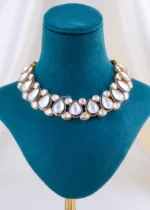 Kundan Polki Green Border Jewelry Set (Yellow Gold) NEC002412 - Image 2