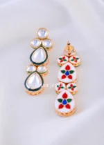 Kundan Polki Green Border Jewelry Set (Yellow Gold) NEC002412 - Image 3