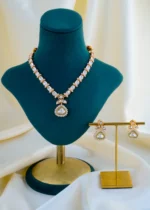 Kundan Polki Green Fusion Necklace Set (Yellow Gold) NEC001504