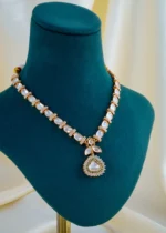Kundan Polki Green Fusion Necklace Set (Yellow Gold) NEC001504 - Image 2