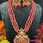 Kundan Polki Mayur Necklace Set (Yellow-Gold)- NEC02032303