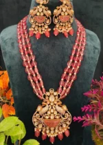 Kundan Polki Mayur Necklace Set (Yellow-Gold)- NEC02032303