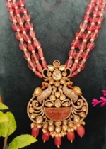 Kundan Polki Mayur Necklace Set (Yellow-Gold)- NEC02032303 - Image 2