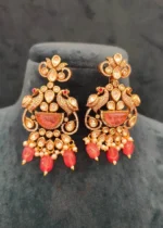 Kundan Polki Mayur Necklace Set (Yellow-Gold)- NEC02032303 - Image 3