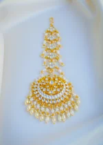Kundan Polki Pearl Chand Mang Tika (Yellow Gold) ACC001012