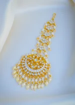 Kundan Polki Pearl Chand Mang Tika (Yellow Gold) ACC001012 - Image 2