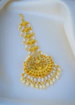 Kundan Polki Pearl Chand Mang Tika (Yellow Gold) ACC001012 - Image 3