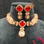Kundan Polki & Pearl Choker Set (Black- Rhodium)- NEC02032305