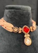 Kundan Polki & Pearl Choker Set (Black- Rhodium)- NEC02032305 - Image 3