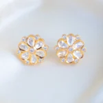 Kundan Polki Stud Earrings (Yellow Gold) EAR001438