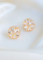 Kundan Polki Stud Earrings (Yellow Gold) EAR001438 - Image 3