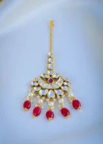 Kundan Red Chand Mang Tika (Yellow Gold) ACC000976