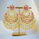 Kundan Red Green Chandbali Earrings (Yellow Gold) EAR001018