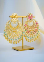 Kundan Red Green Chandbali Earrings (Yellow Gold) EAR001018 - Image 3