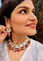 Kundan- Ruby Choker/  Necklace Set (Yellow-Gold)- NEC07012308 - Image 2