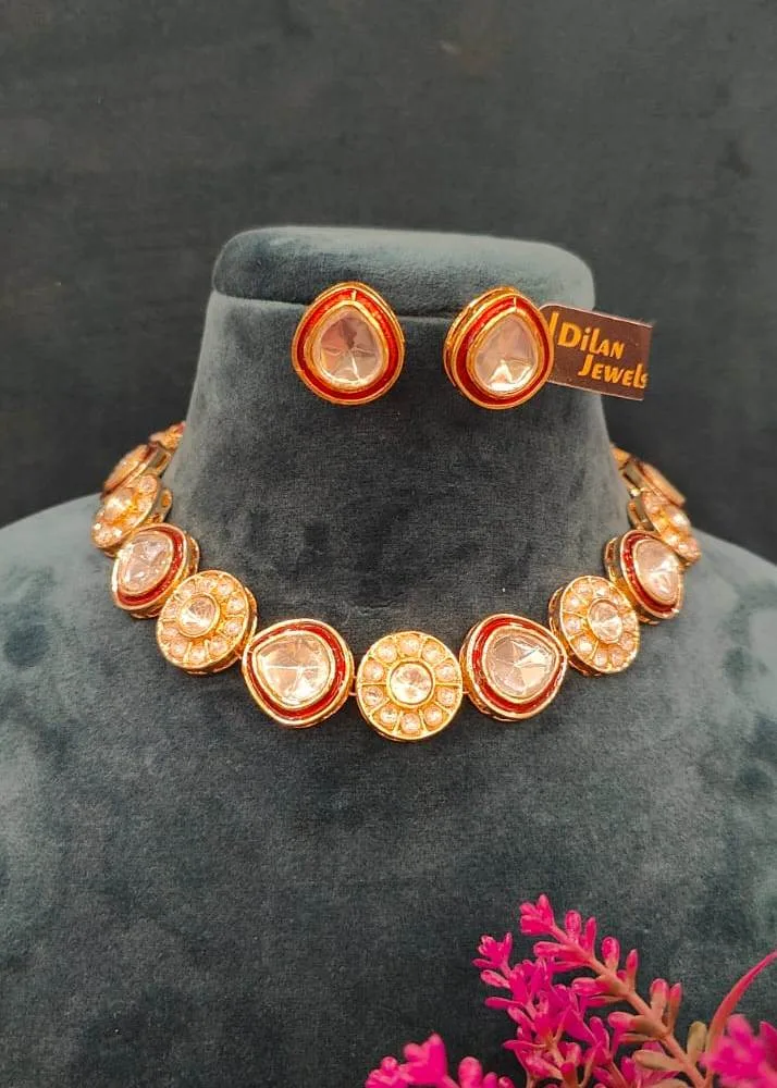 Kundan-Ruby-Single-Line-Necklace-Set-NEC27012305a Kundan Ruby Single Line Necklace Set- NEC27012305 - Image 1