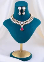 Kundan Ruby Teardrop Necklace Set (Yellow Gold) NEC002411