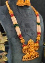 Lakshmi Ganesha Temple Necklace Set (Yellow-Gold)- NEC000009
