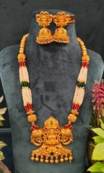 Lakshmi Ganesha Temple Necklace Set (Yellow-Gold)- NEC000009 - Image 2