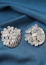 Large Statement Stud Earrings (Silver) EAR000717 - Image 3