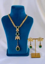 Lion Radiant Green Necklace Set (Antique Gold) NEC002023