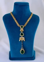Lion Radiant Green Necklace Set (Antique Gold) NEC002023 - Image 2