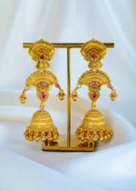Long Gold Bead Jhumka Earrings (Antique Gold) EAR001421