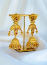 Long Gold Bead Jhumka Earrings (Antique Gold) EAR001421 - Image 2