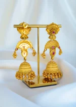 Long Gold Bead Jhumka Earrings (Antique Gold) EAR001421 - Image 3