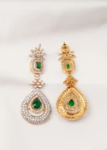 Long Green Drop Earrings (Yellow Gold) EAR000701 - Image 3