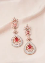 Long Ruby Drop Earrings (Rose Gold) EAR000688 - Image 2