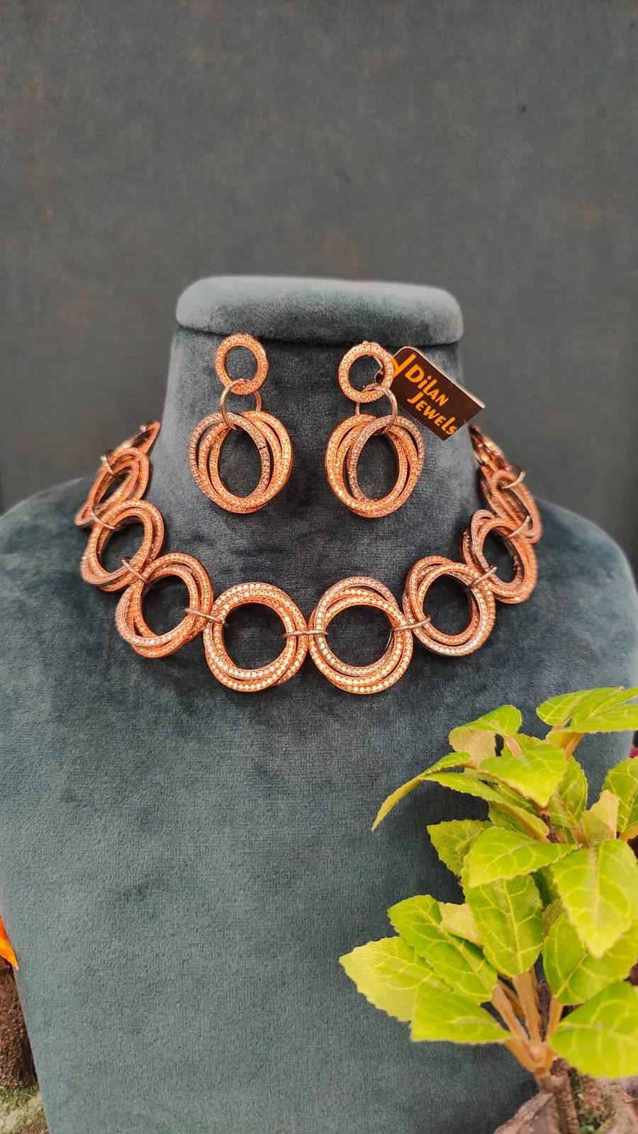 Loop-Choker-Necklace-Set-Rose-Gold-with-Black-Rhodium-NEC08122203a Loop Choker/ Necklace Set (Rose-Gold with Black Rhodium)- NEC08122203 - Image 1