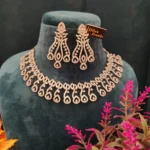 Lotus Diamond Necklace Set (White-Gold)- NEC15122221