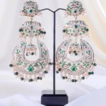 Luminous Green Gemstone Layered Earring (Yellow Gold) EAR002338