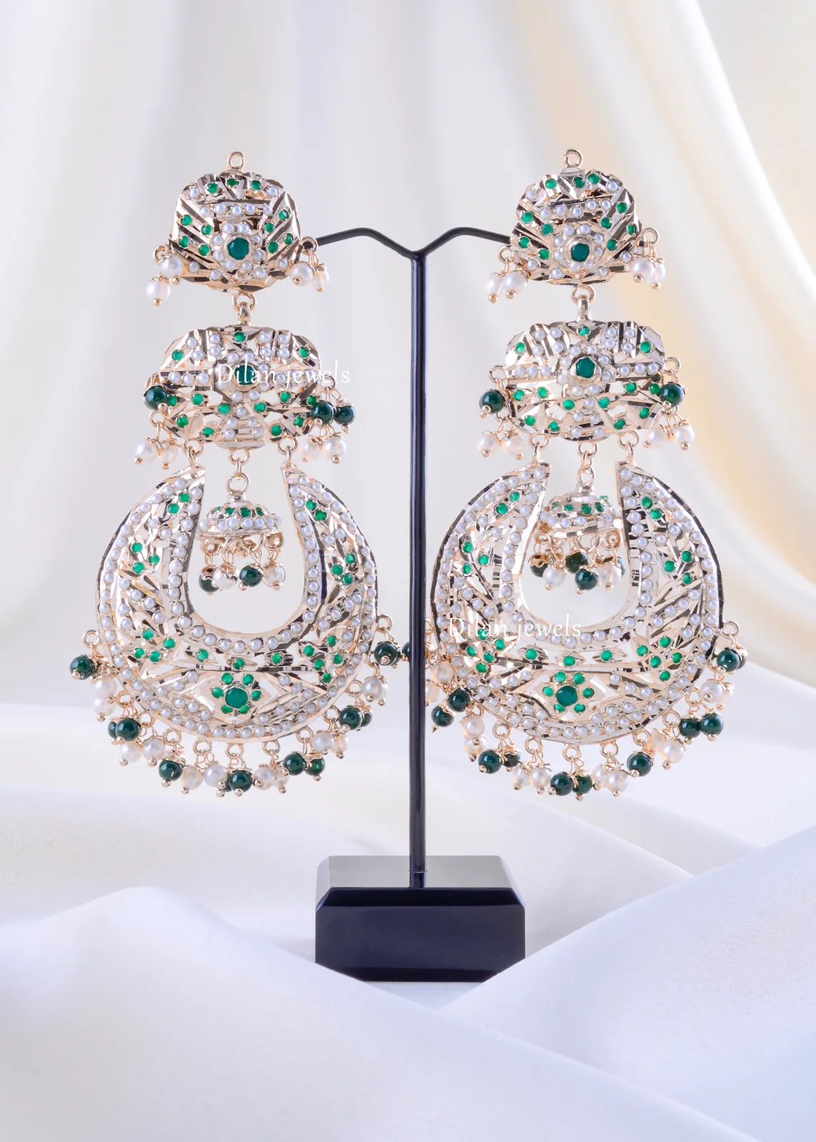 Luminous-Green-Gemstone-Layered-Earring-Yellow-Gold-EAR002338a Luminous Green Gemstone Layered Earring (Yellow Gold) EAR002338 - Image 1