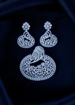 Luxury American Diamond Pendant Set (Silver) PSET01454