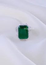 Luxury Green Gemstone Diamond Ring (Silver) RING02320