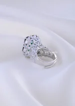 Luxury Green Gemstone Diamond Ring (Silver) RING02320 - Image 3