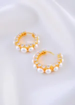 Majestic Pearl Band Hoops (Yellow Gold) EAR002240 - Image 3