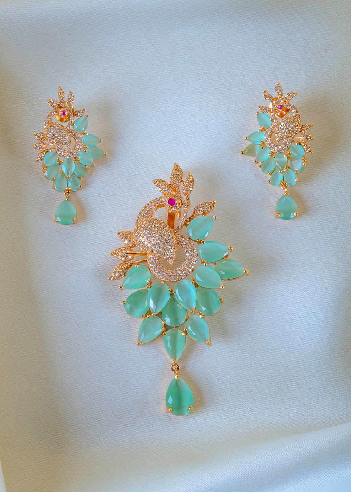 Mayur-Mint-Green-Pendant-Set-Rose-Gold-PSET01341a Mayur Mint Green Pendant Set (Rose Gold) PSET01341 - Image 1