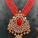 Mayur Paisley Ruby Necklace Set (Yellow-Gold & Black-Rhodium)- NEC000010