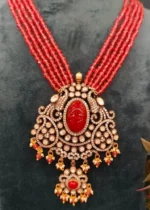 Mayur Paisley Ruby Necklace Set (Yellow-Gold & Black-Rhodium)- NEC000010
