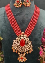 Mayur Paisley Ruby Necklace Set (Yellow-Gold & Black-Rhodium)- NEC000010 - Image 3