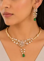 Meher Bloom Green Necklace Set (Yellow Gold) NEC002676 - Image 4