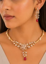 Meher Bloom Ruby Necklace Set (Yellow Gold) NEC002677 - Image 4