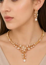 Meher Bloom White Necklace Set (Yellow Gold) NEC002678 - Image 4
