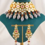Meher Grey Bead Necklace Set (Yellow Gold) NEC002720