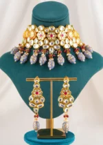 Meher Grey Bead Necklace Set (Yellow Gold) NEC002720