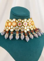 Meher Grey Bead Necklace Set (Yellow Gold) NEC002720 - Image 2