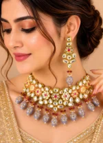 Meher Grey Bead Necklace Set (Yellow Gold) NEC002720 - Image 4